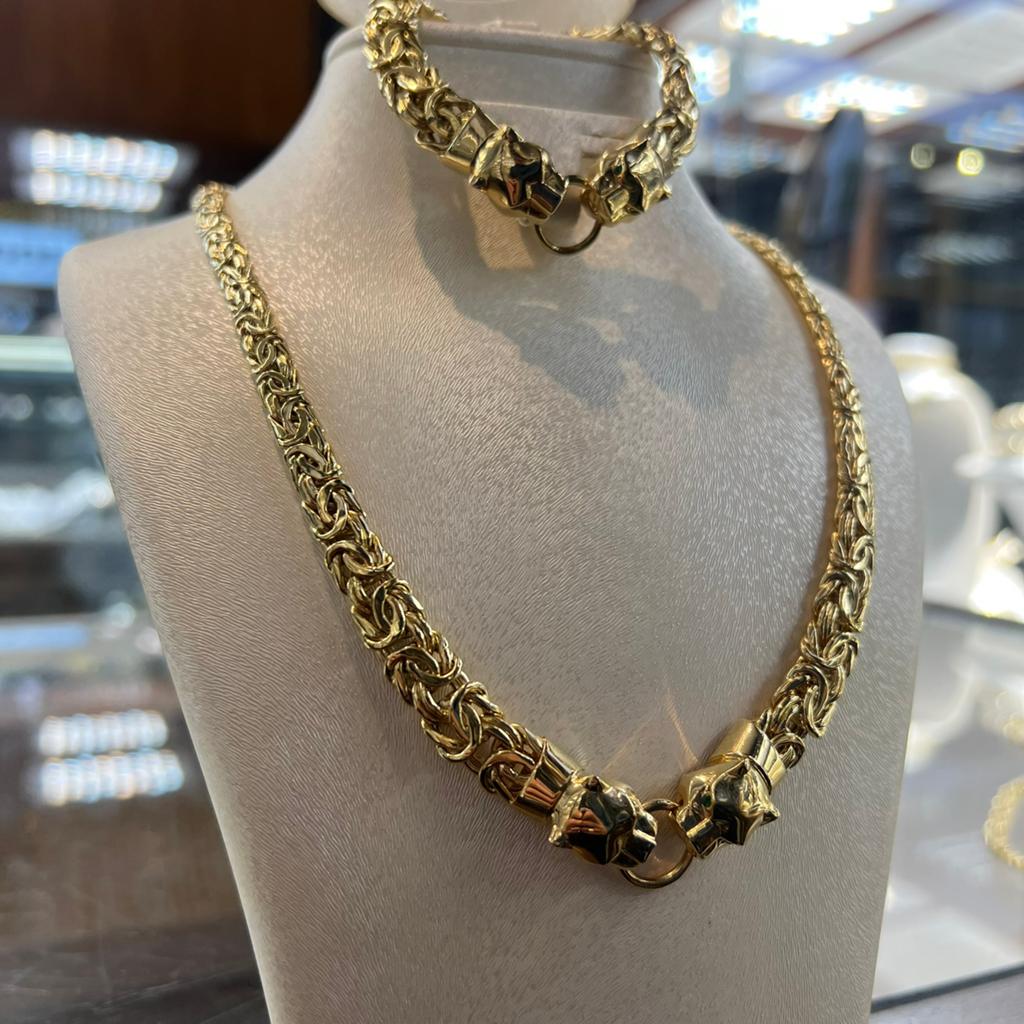 14k gouden panter ketting met armband set, Ophalen of Verzenden, Nieuw, Goud