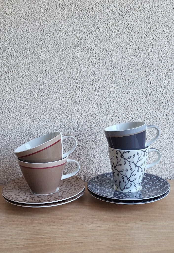 4 kop en schotels Villeroy & Boch Caffè Club, Ophalen of Verzenden, Zo goed als nieuw, Overige stijlen, Kop(pen) en/of Schotel(s)
