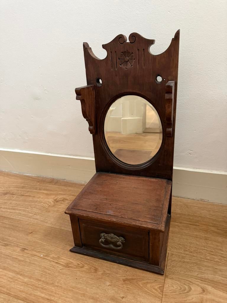 Oud houten spiegelkastje / sieradenkastje H 52 cm, B 24 cm, Ophalen, Rechthoekig, Minder dan 50 cm, Minder dan 100 cm