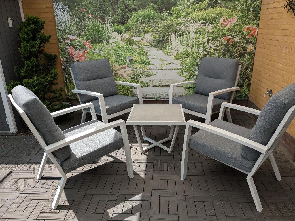 4 Hartman Canberra lounge stoelen  luxor tafel wit loungeset, Ophalen, 4 zitplaatsen, Bijzettafel, Aluminium