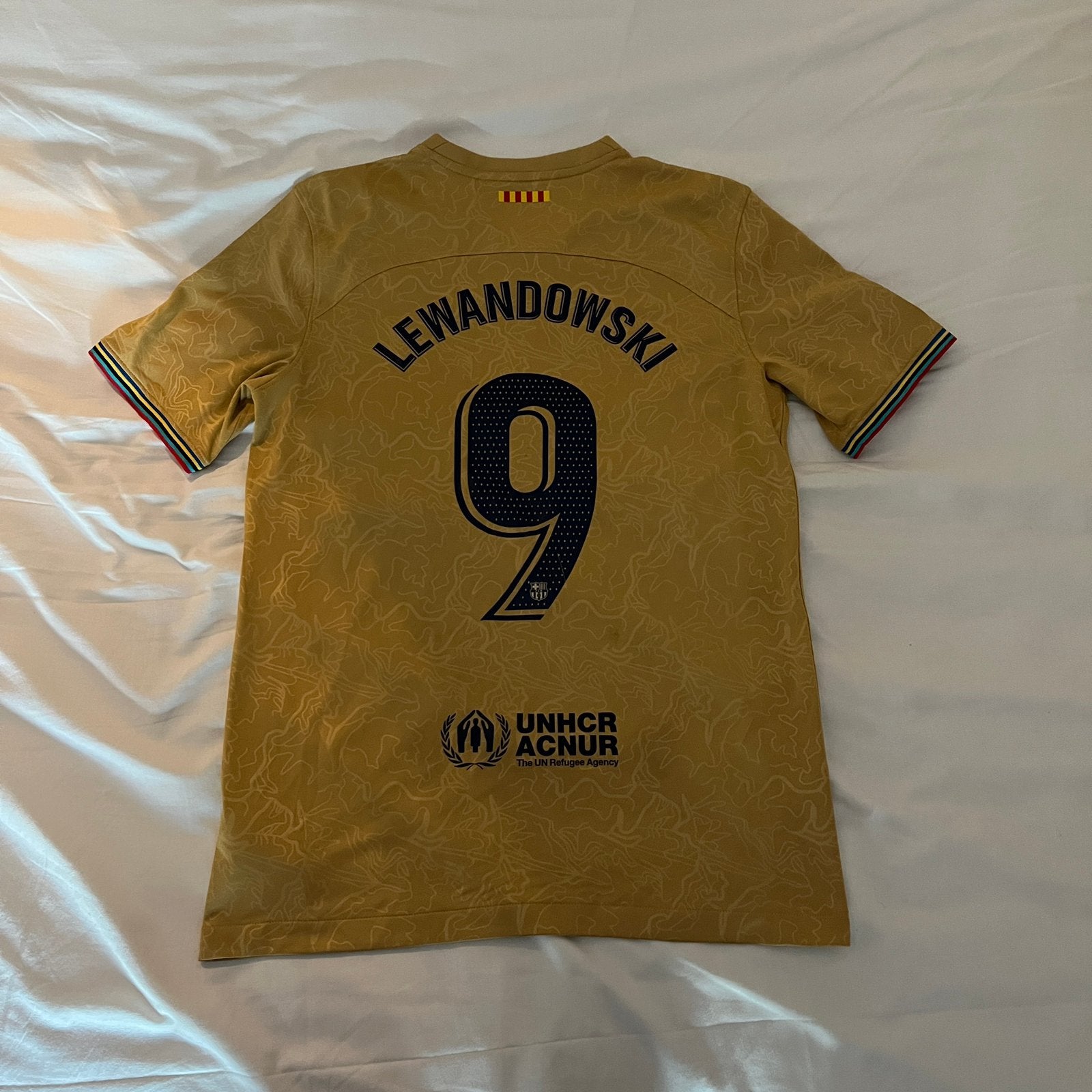 Lewandowksi Robert Barcelona FC Barça Authentiek XL Kind, Ophalen of Verzenden, Zo goed als nieuw, Maat 56/58 (XL), Goud