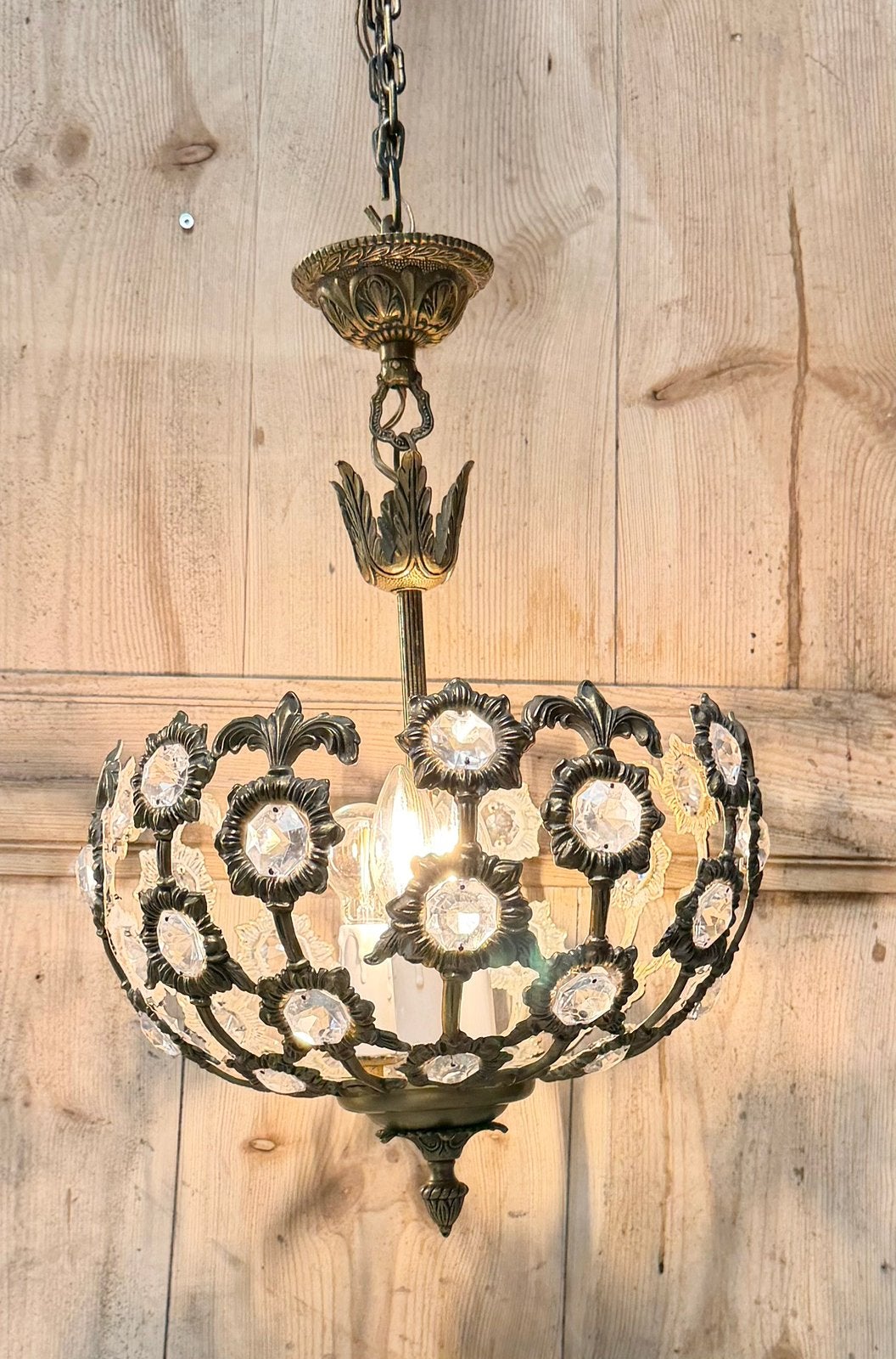Kroonluchter met glas kristallen, Ophalen of Verzenden, Glas