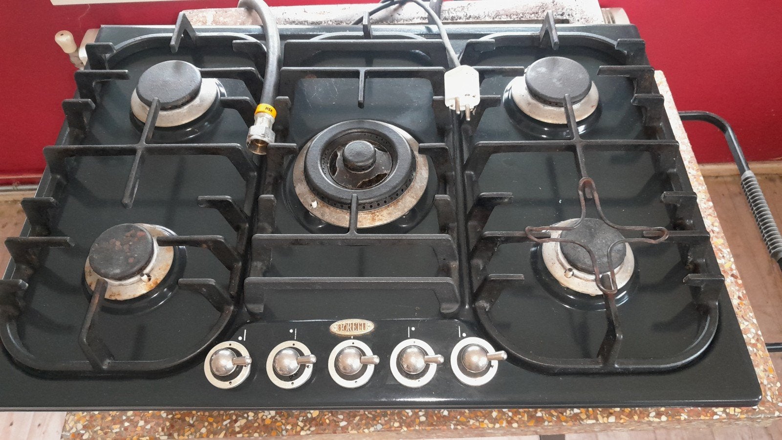 Boretti Gaskookplaat 5 Pits met Wokbrander 50x70 cm, Ophalen, Gebruikt, Inbouw, Gas