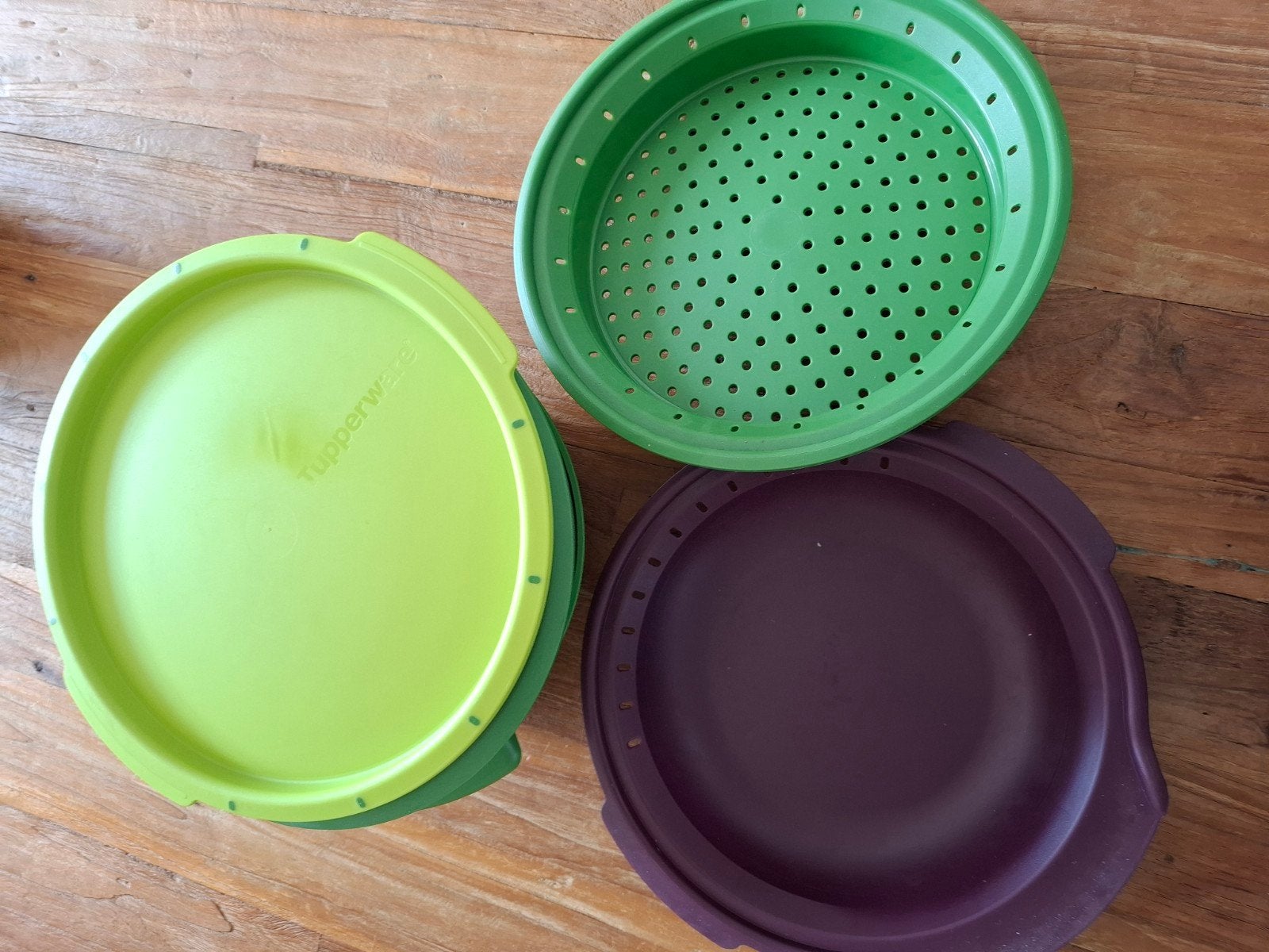 Tupperware Stoommandje/Stoomset - Groen/Paars, Ophalen of Verzenden, Zo goed als nieuw, Groen, Met deksel