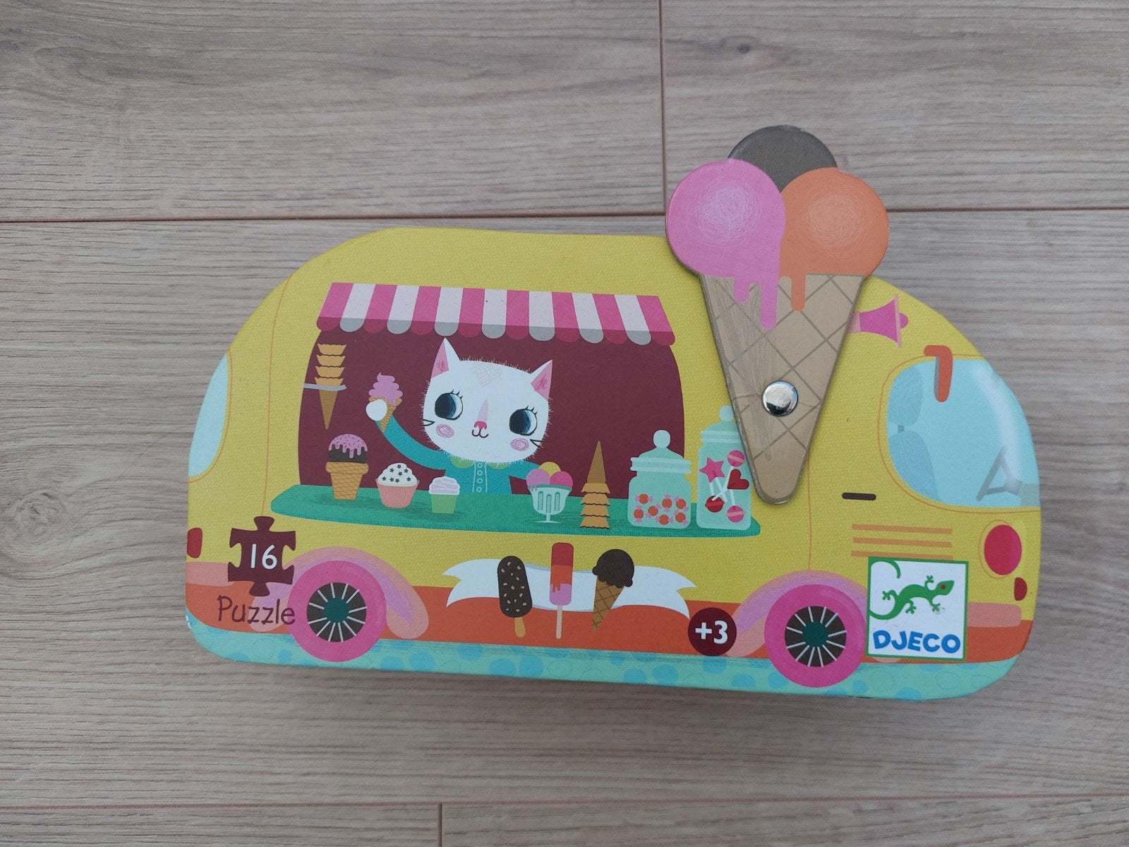 Djeco IJscowagen Puzzel - 16 Stukjes, Kinderen en Baby's, Ophalen, 10 tot 50 stukjes, Gebruikt, 2 tot 4 jaar