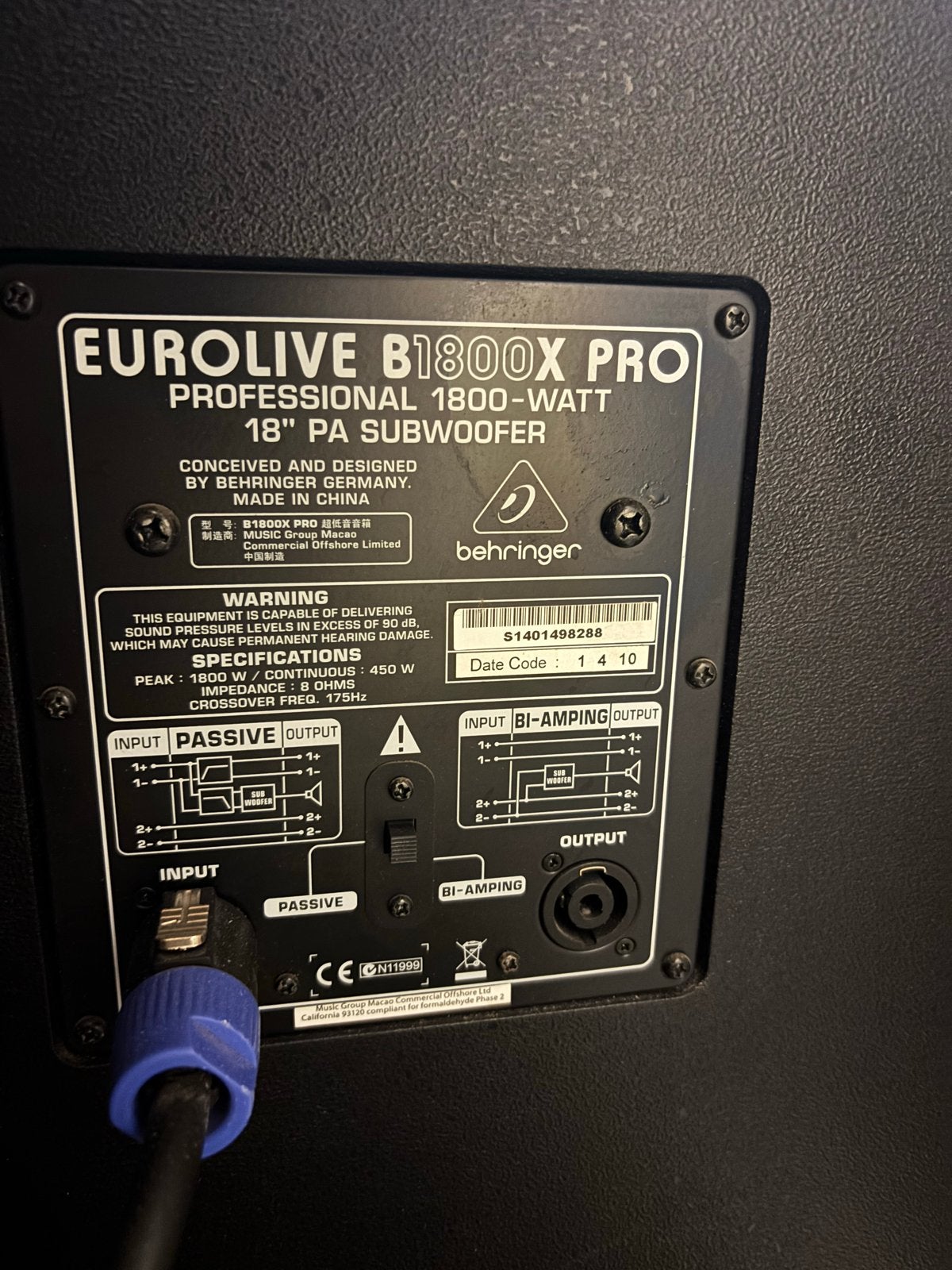 Behringer Eurolive B1800X Pro Subwoofers&JB Systems Vibe-15, Ophalen, Gebruikt, 500 tot 1000 watt