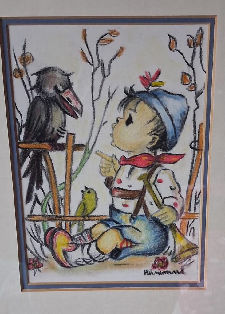 Hummel. Originele tekening.  Sign.  30/37 cm., Ophalen, Minder dan 50 cm, Zo goed als nieuw, Minder dan 50 cm