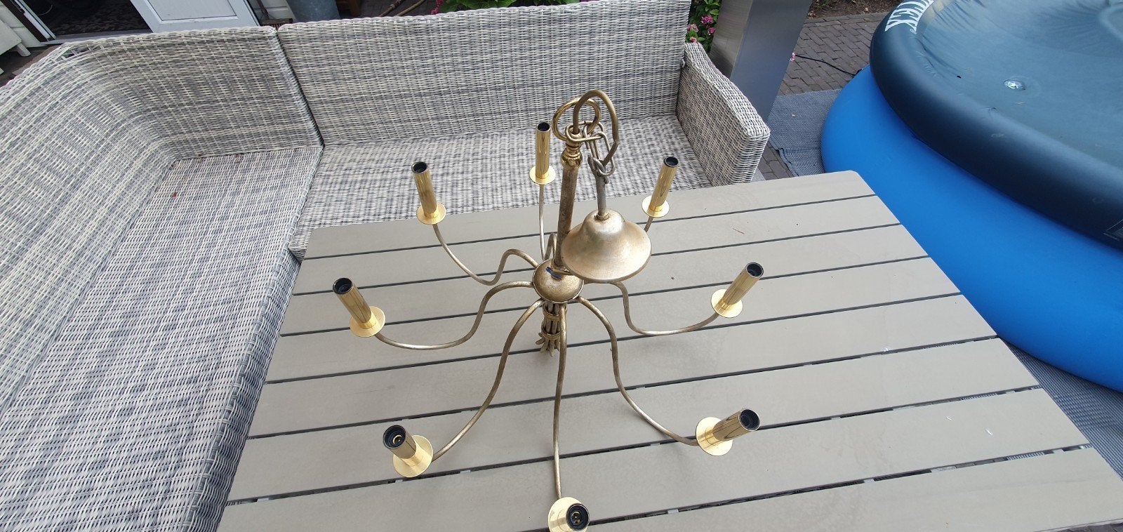 Luxe klassieke hanglamp, goudkleurig, excl. lampen, Ophalen, Gebruikt, Klassiek, E14 (klein)