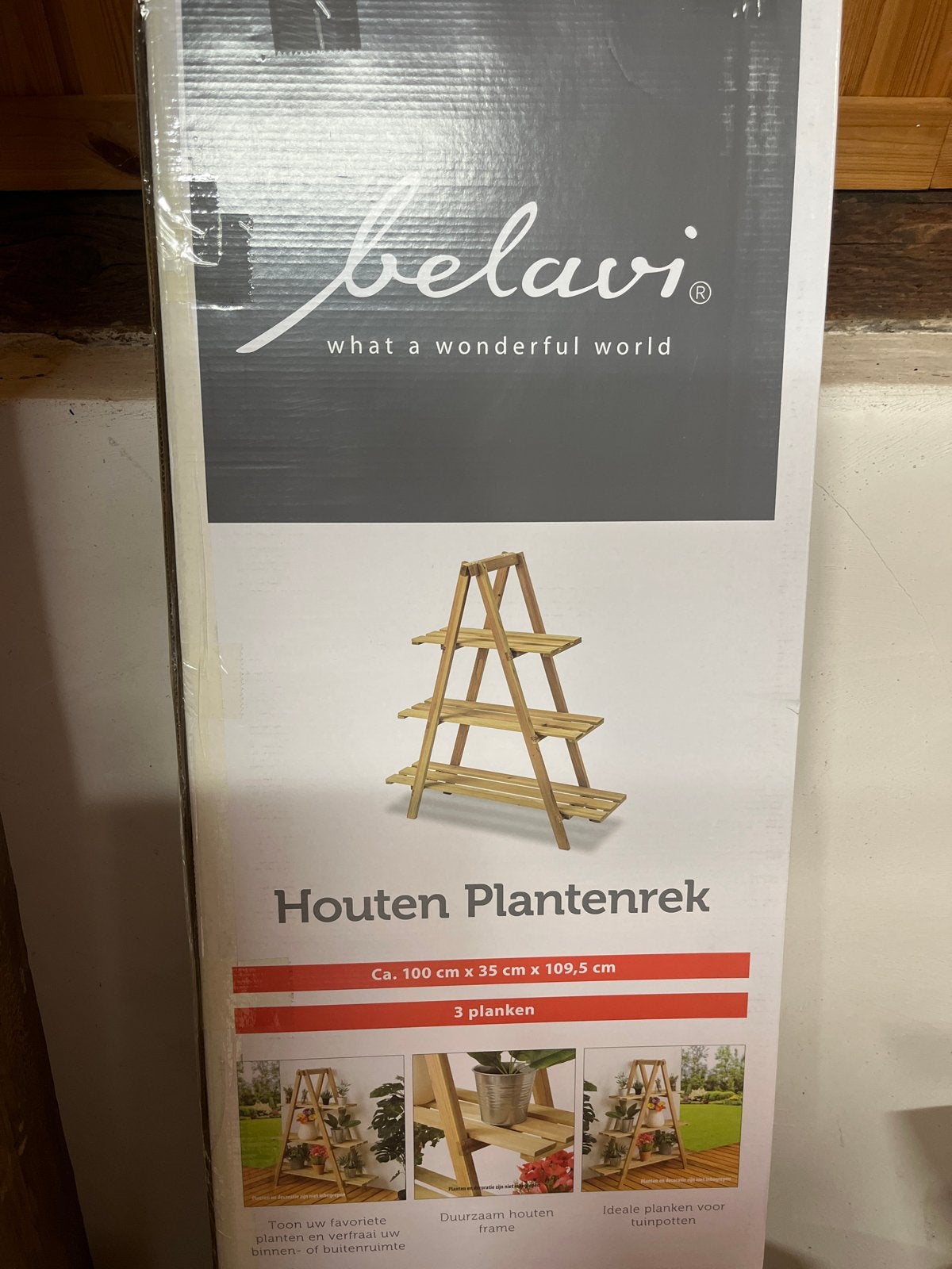 Nieuw Belavi Houten Plantenrek - 3 planken, Tuin en Terras, Ophalen, 100 cm of meer, Nieuw, Binnen