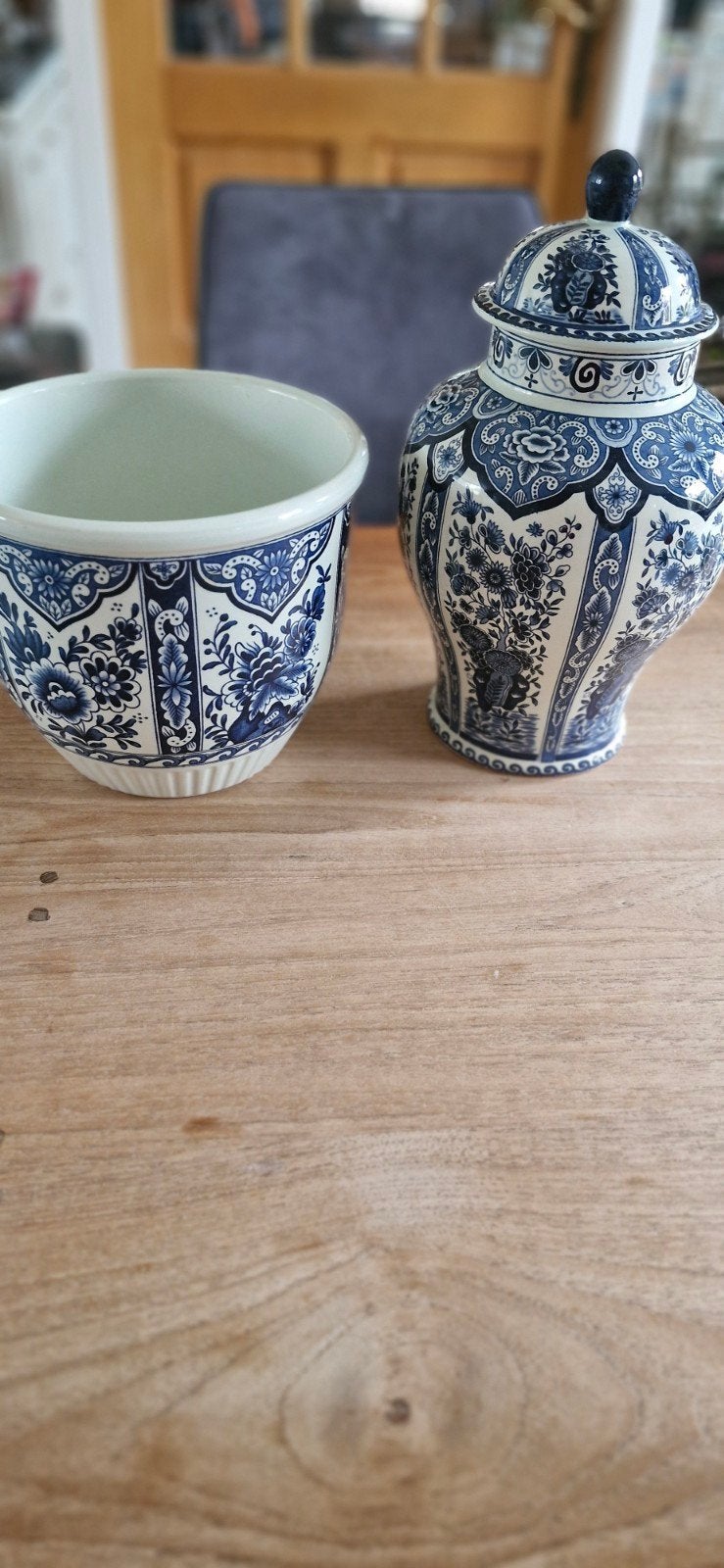 Delfts Blauw Pot en Vaas Set - Handgeschilderd, Antiek en Kunst, Ophalen of Verzenden