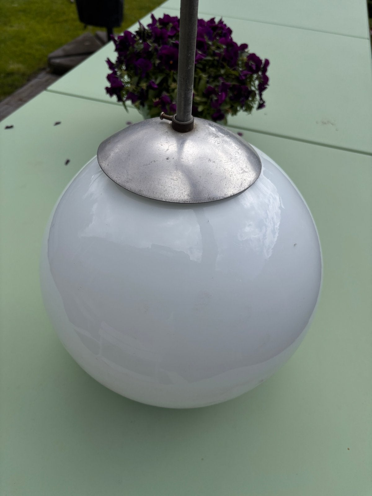Vintage glazen bol hanglamp - Melkglas, Ophalen, Gebruikt, Glas, E27 (groot)