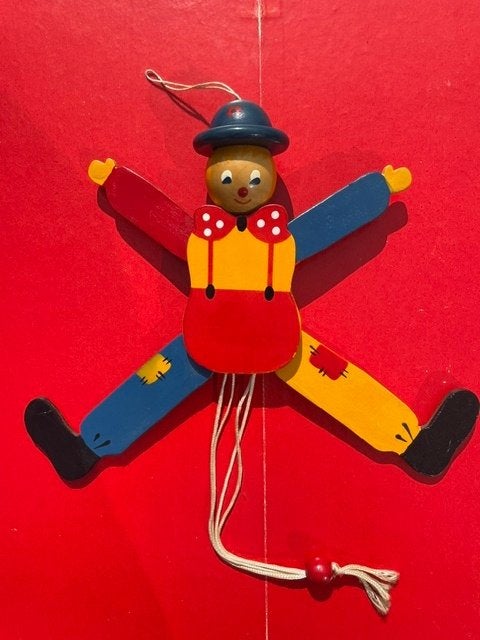 Lange houten trekpop clown, Ophalen of Verzenden