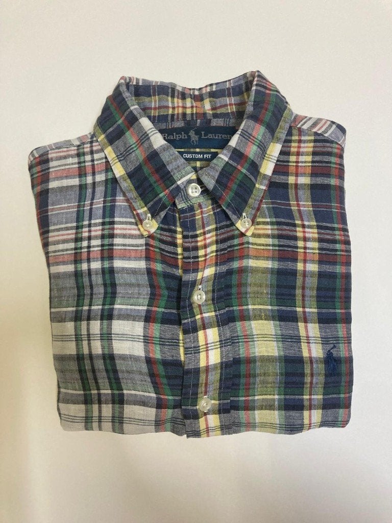 Ralph Lauren Overhemd –S - Custom Fit-Oxford - Green blocked, Halswijdte 38 (S) of kleiner, Ralph Lauren, Ophalen of Verzenden