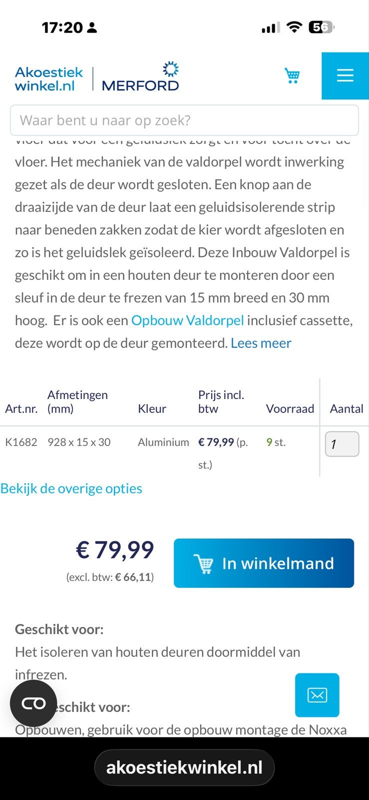 Ellen Valdorpel - Inbouw valdorpel voor houten deuren, 80 tot 100 cm, Binnendeur, Nieuw, Ophalen of Verzenden