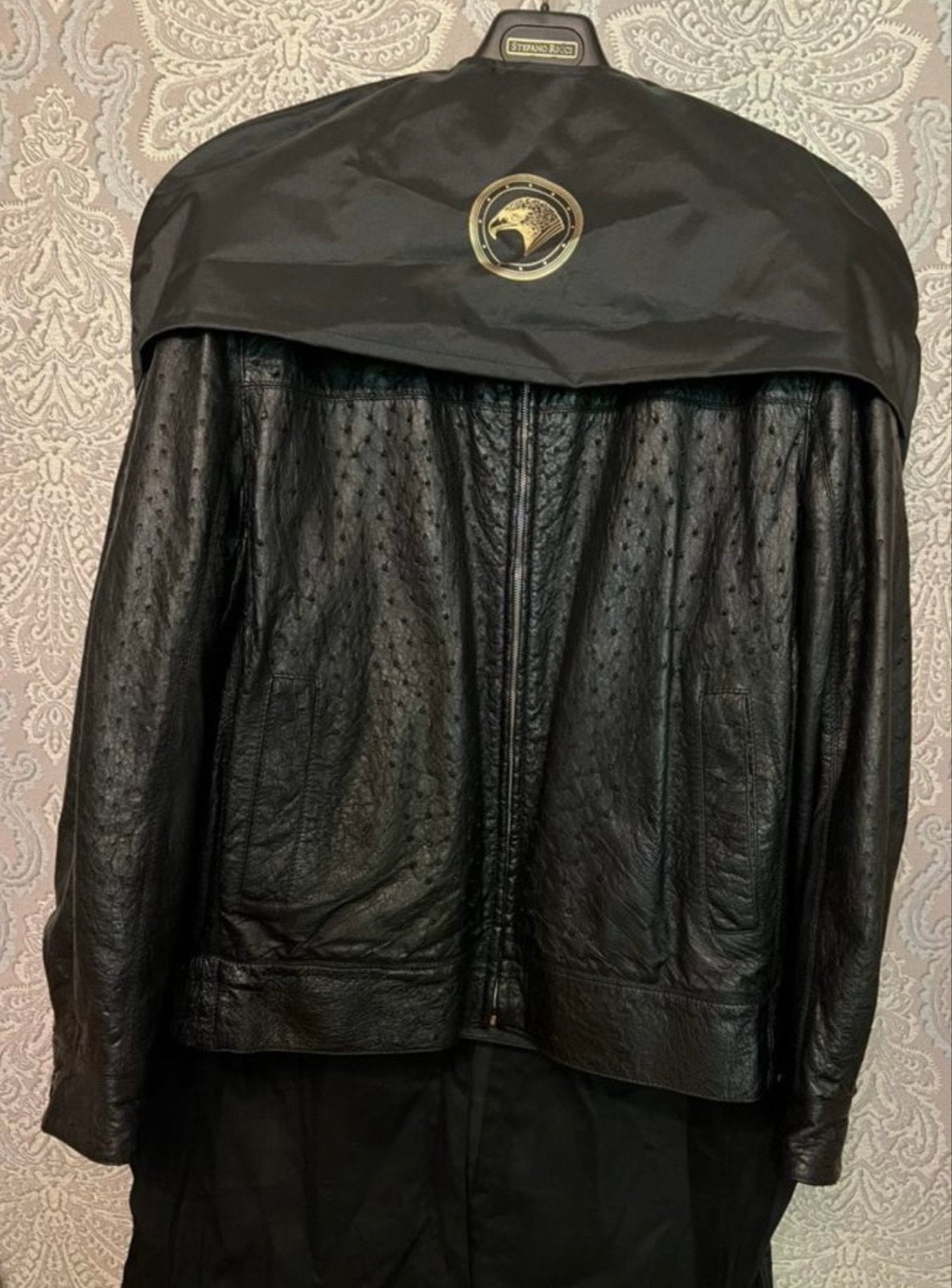 Stefano Ricci Zwarte Struisvogel Leren Jas Maat 52, Kleding | Heren, Ophalen of Verzenden, Zo goed als nieuw, Maat 52/54 (L), Zwart