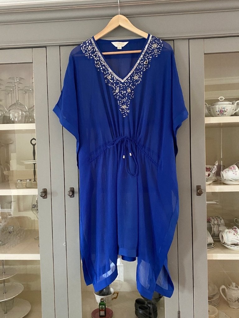Strand tuniek kobalt blauw maat M L zgan, Ophalen of Verzenden, Zo goed als nieuw, Maat 42/44 (L), Blauw