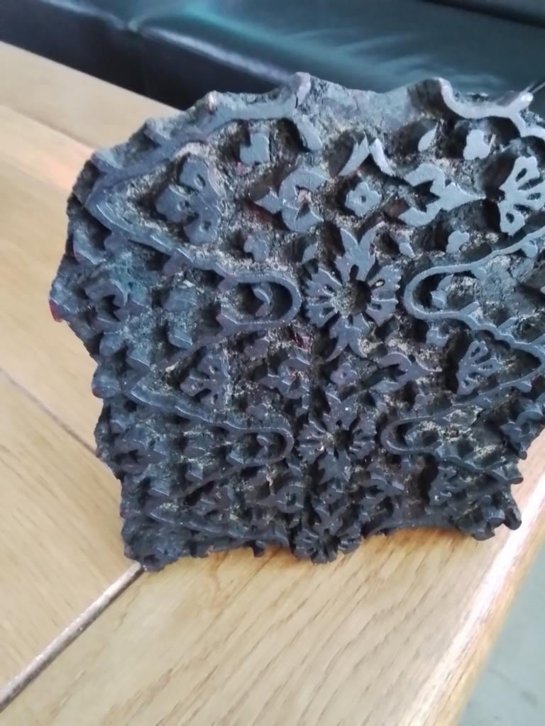 Vintage Houten Textiel Stempel Blok - Bloemmotief, Ophalen of Verzenden