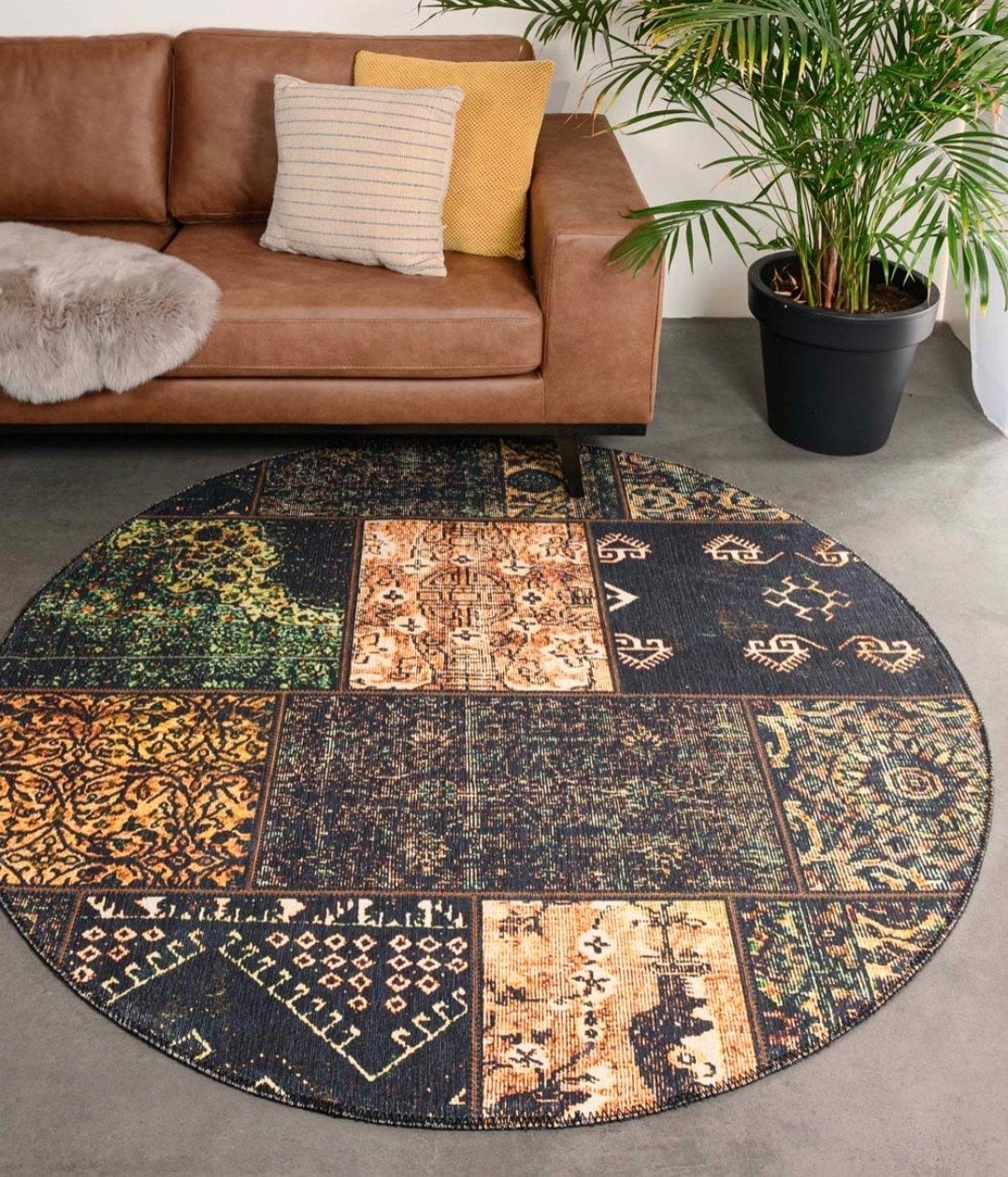 NIEUW Vloerkleed Haritaged patchwork olijfgroen 190 rond, Ophalen, Nieuw, Rond, 150 tot 200 cm