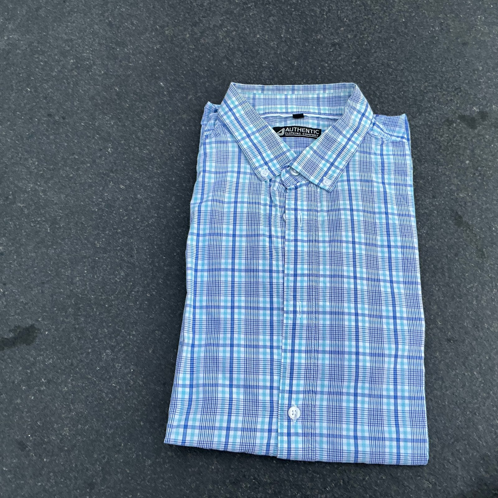 Authentic geruit overhemd - Zo goed als nieuw, Ophalen of Verzenden, Zo goed als nieuw, Blauw, Overige halswijdtes