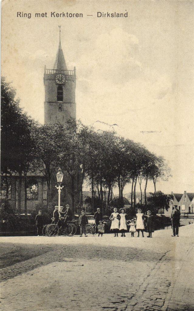 Ring met Kerktoren - Dirksland - 1915 gelopen, Verzamelen, Ophalen of Verzenden, Voor 1920, Gelopen, Zuid-Holland