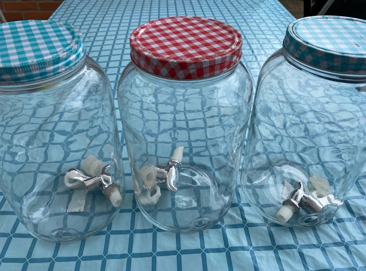 Glazen drankdispensers met kraantje - set van 3, Huis en Inrichting, Keuken | Keukenbenodigdheden, Ophalen, Meerkleurig, Glas