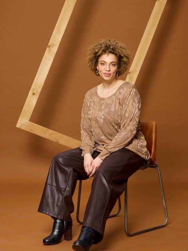 Beige glans longsleeve Maida van Zhenzi Maat 50/52 L, Z, Zhenzi, Z, Nieuw