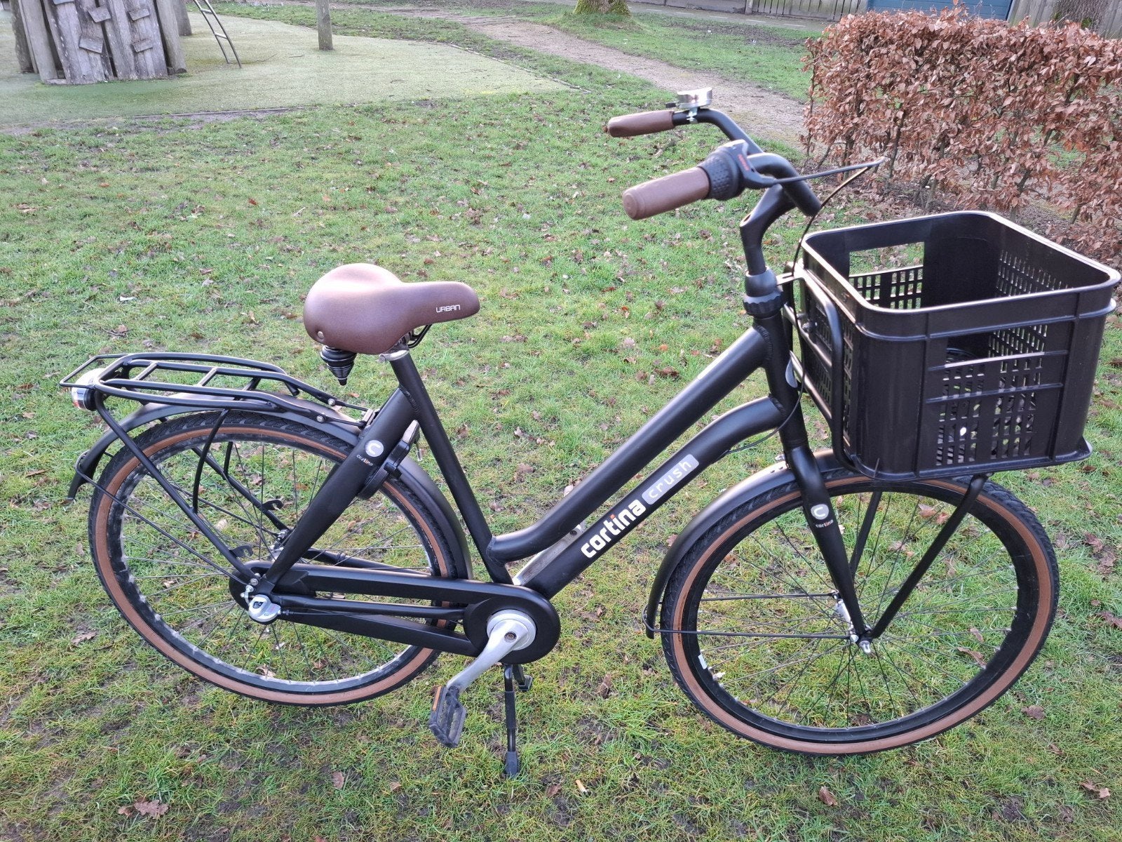 ZWARTE CORTINA CRUSH DAMESFIETS 57CM, 28INCH, 3 VERSNELLINGE, Overige merken, Terugtraprem, Gebruikt, Versnellingen
