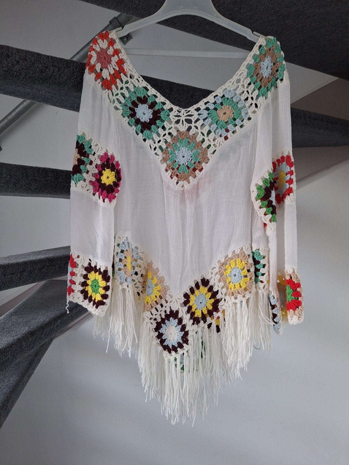 Majolica Ibiza Boho Hippie Tuniek S/M, Wit, Zo goed als nieuw, Lange mouw, Maat 36 (S)