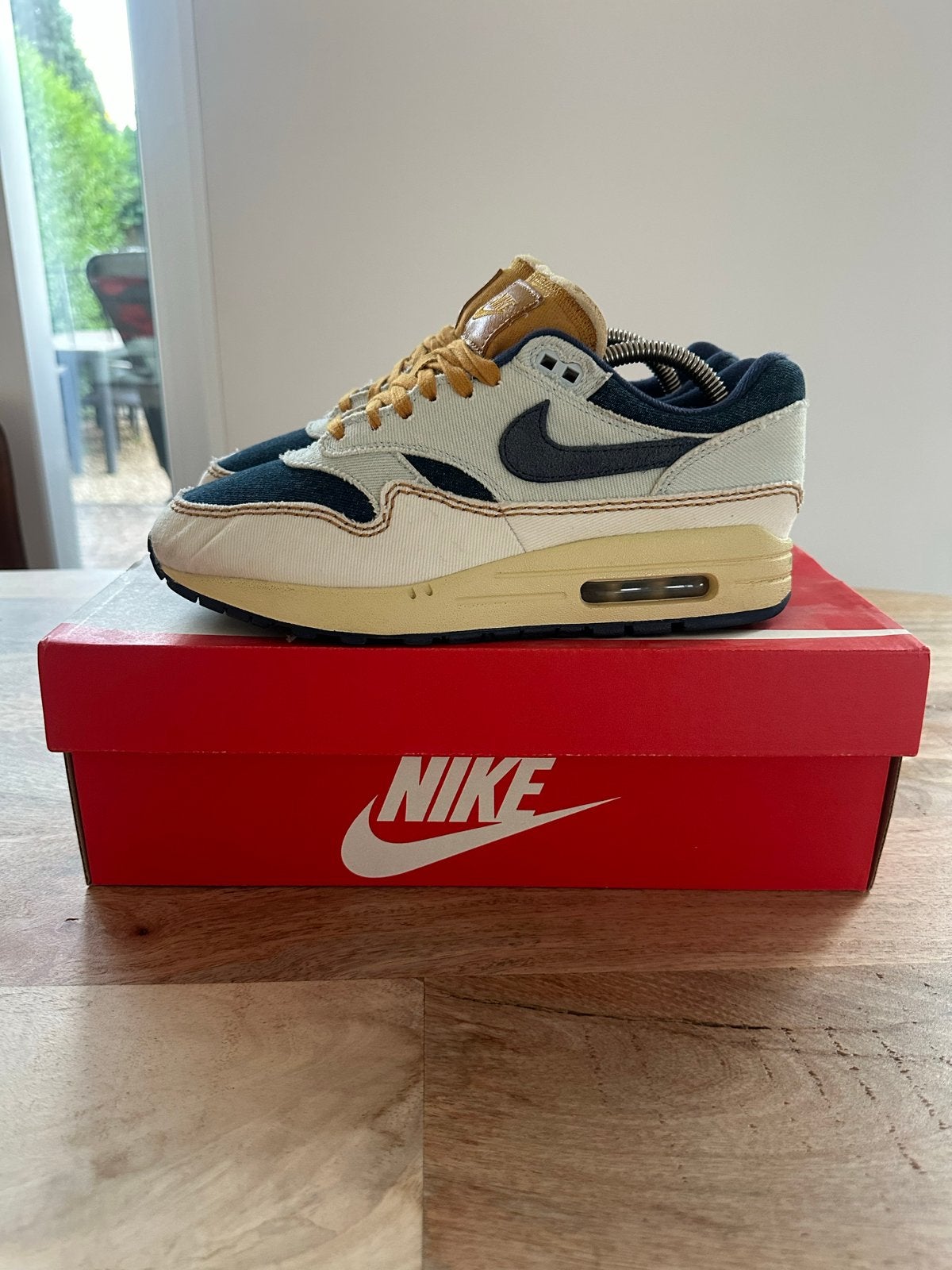 Nike Air Max 1 PRM 'Denim' maat 40 - Zo goed als nieuw, Kleding | Heren, Schoenen, Zo goed als nieuw, Sneakers of Gympen, Blauw