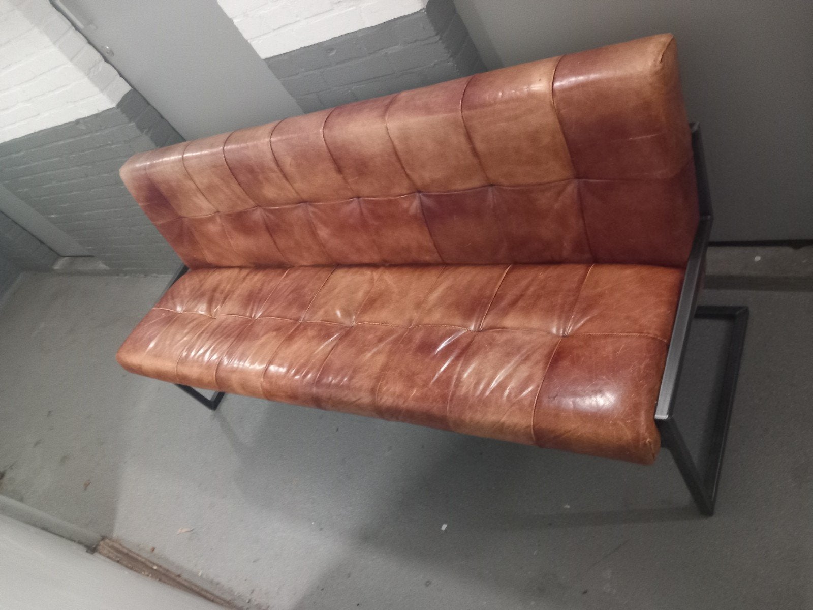 Set van 3 kalfsleren stoelen en 1 lange bank, Huis en Inrichting, Ophalen, Gebruikt, Vierpersoons of meer, Leer