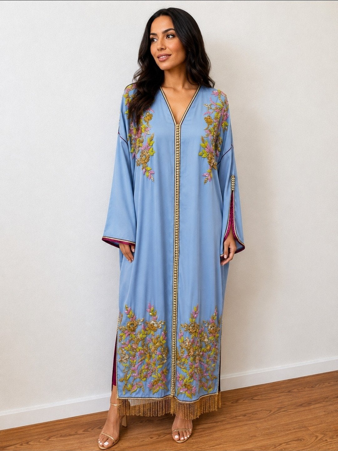 Kaftan met Borduurwerk en Kwastjes, Maat 38/40 (M), Blauw, Nieuw, Ophalen of Verzenden