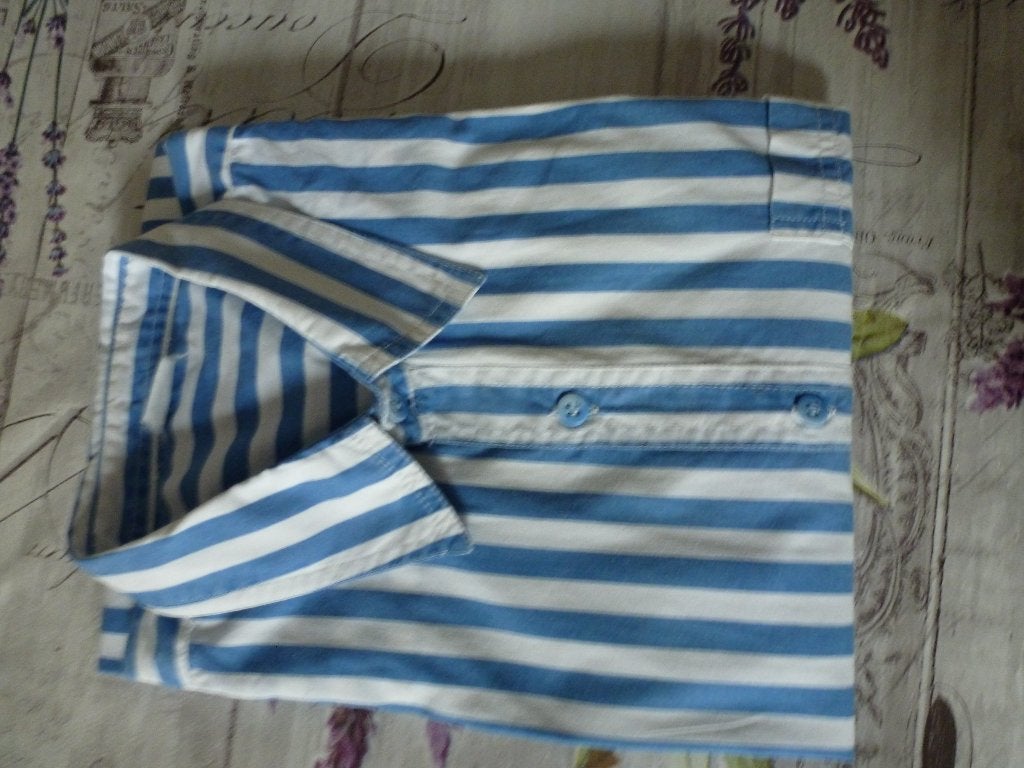 Blouse korte mouwen - L Blauw/wit streep, Ophalen of Verzenden, Nieuw, Blauw, Halswijdte 41/42 (L)