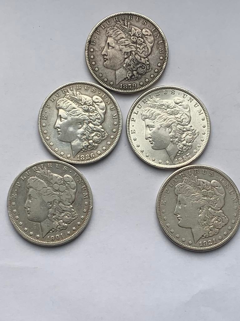 5 mooie zilveren morgan dollars, Ophalen of Verzenden, Noord-Amerika