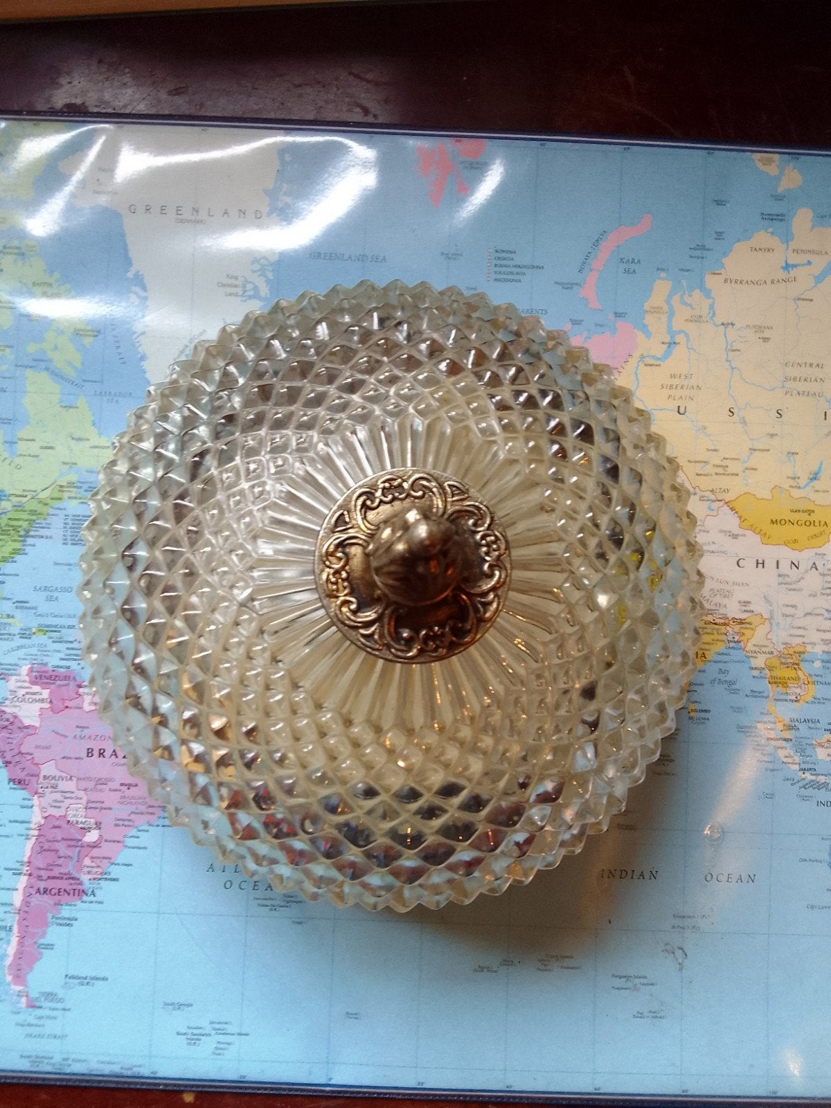 Vintage Plafonnière - Glazen Plafondlamp, Gebruikt, Vintage, Overige fittingen, Ophalen of Verzenden