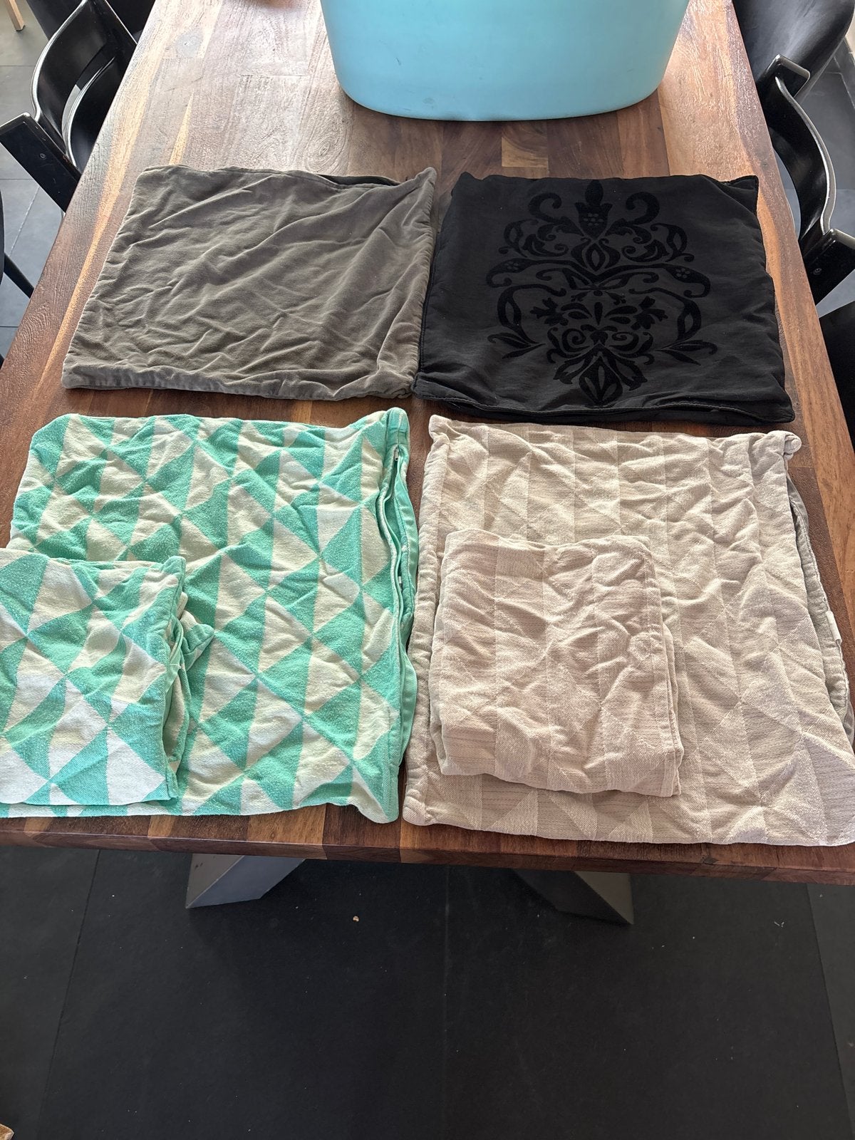 Diverse kussenhoezen: Hema (50x50) en Leen Bakker (46x46), Ophalen, Overige merken, Gebruikt, Blauw