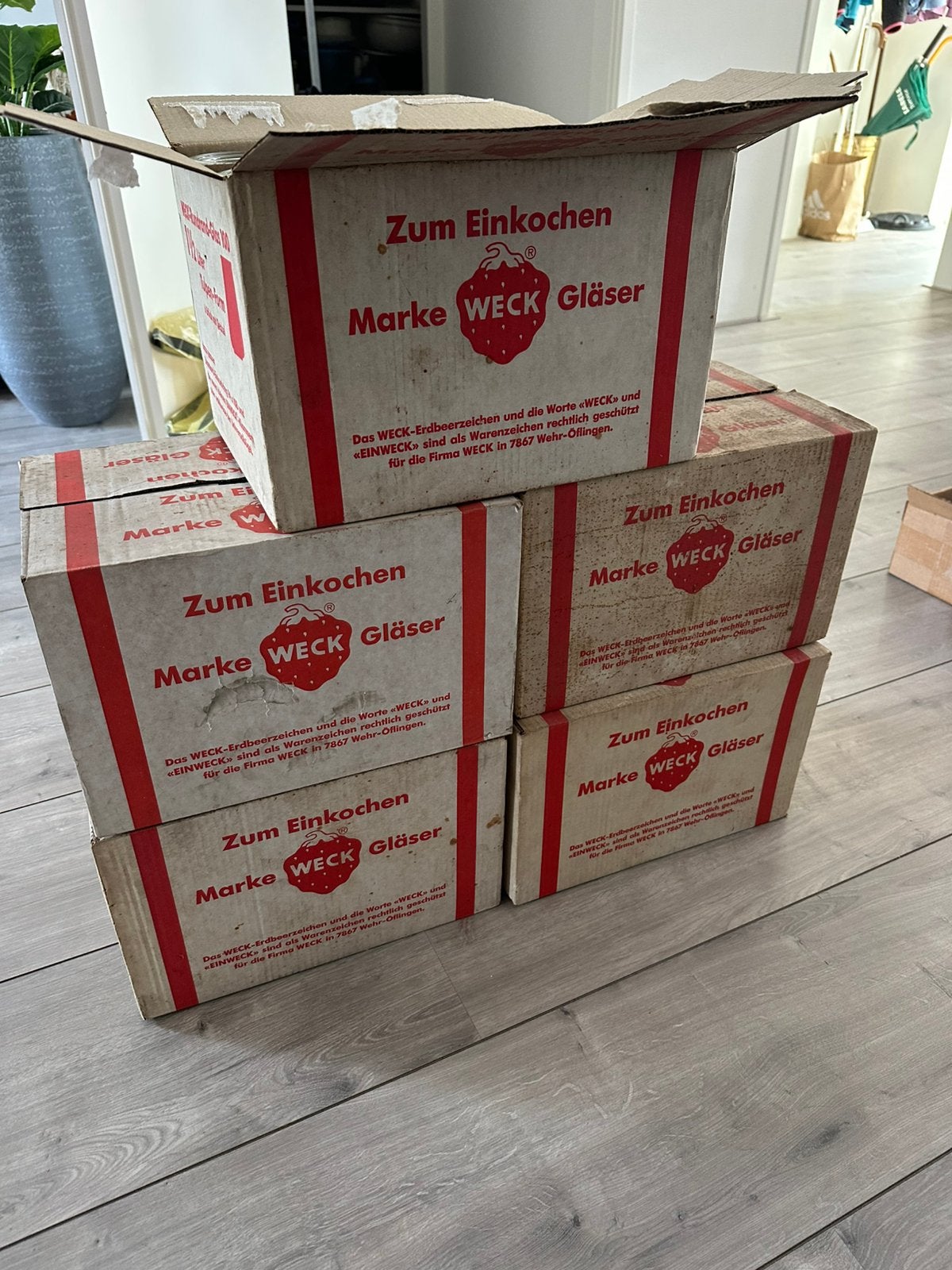 30x1.5 Liter Weck Rundrand-Glas 100 NIEUW + 75 deksels, Ophalen, Doos, 100 cm of meer, 60 cm of meer