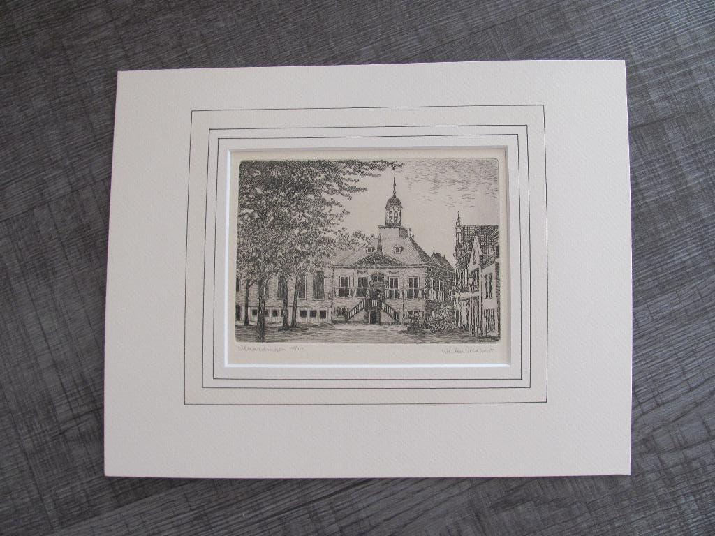 Vlaardingen - 2 etsen, Antiek en Kunst, Ophalen of Verzenden, Stadsgezicht, Ets, Origineel