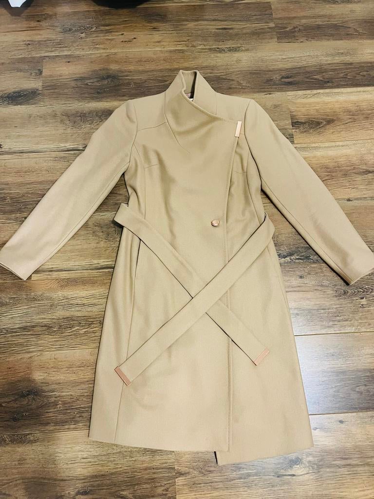Ted Baker camelkleurige wollen wikkeljas - Maat 36, Ophalen of Verzenden, Zo goed als nieuw, Maat 36 (S), Beige