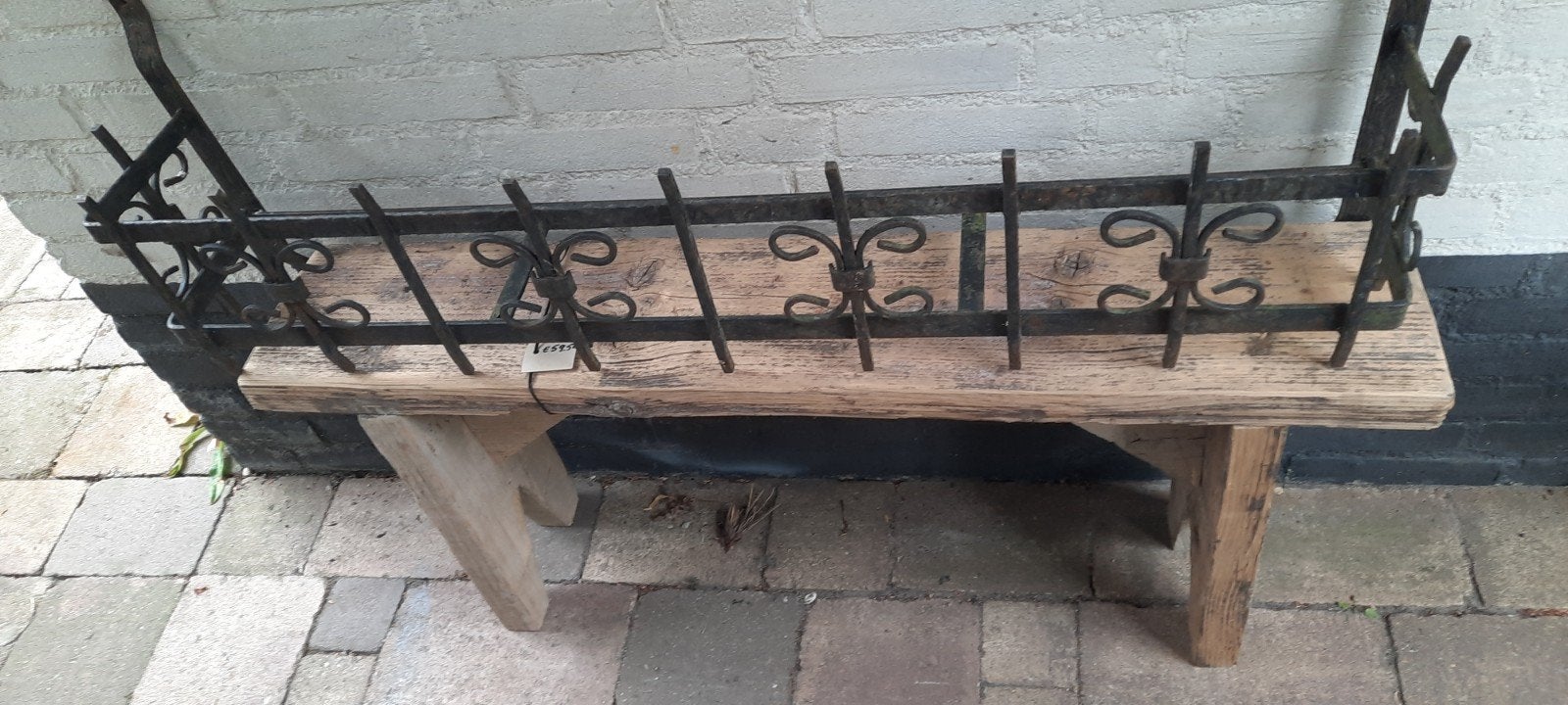 Metalen smeedijzeren bloembakke met sierlijke krullen, Ophalen, Gebruikt, 100 cm of meer, Balkon
