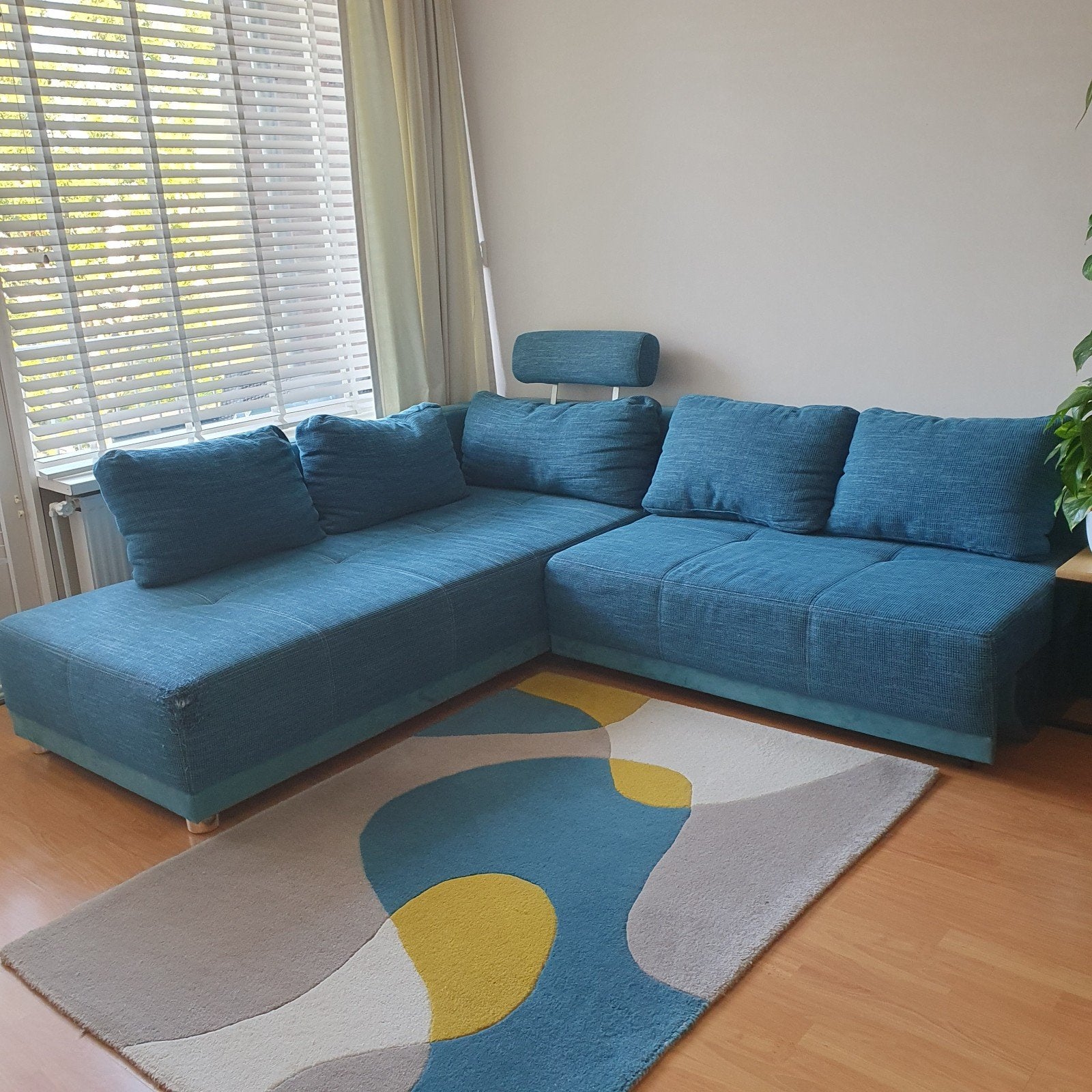 Slaapbank 216x230 cm petrol met opbergruimte