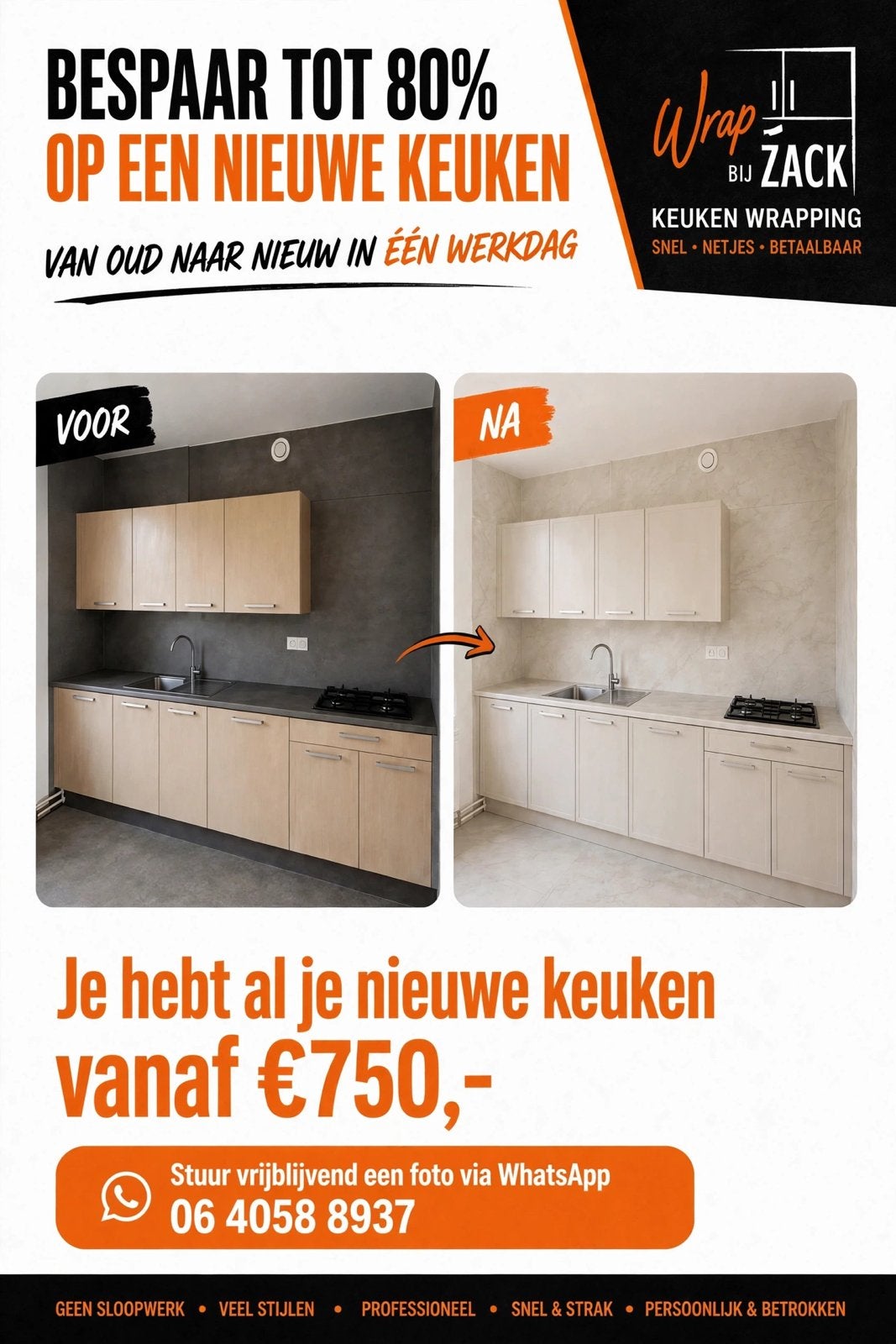 Keuken wrappen: Bespaar tot 80% op een nieuwe keuken!, Huis en Inrichting, Keuken | Complete keukens, Gebruikt, Overige typen