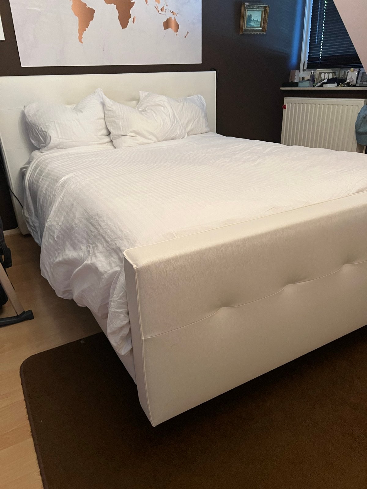 Tweepersoonsbed 160x200 met matras en verstelbare bodem, Ophalen, Overige materialen, Wit, Tweepersoons