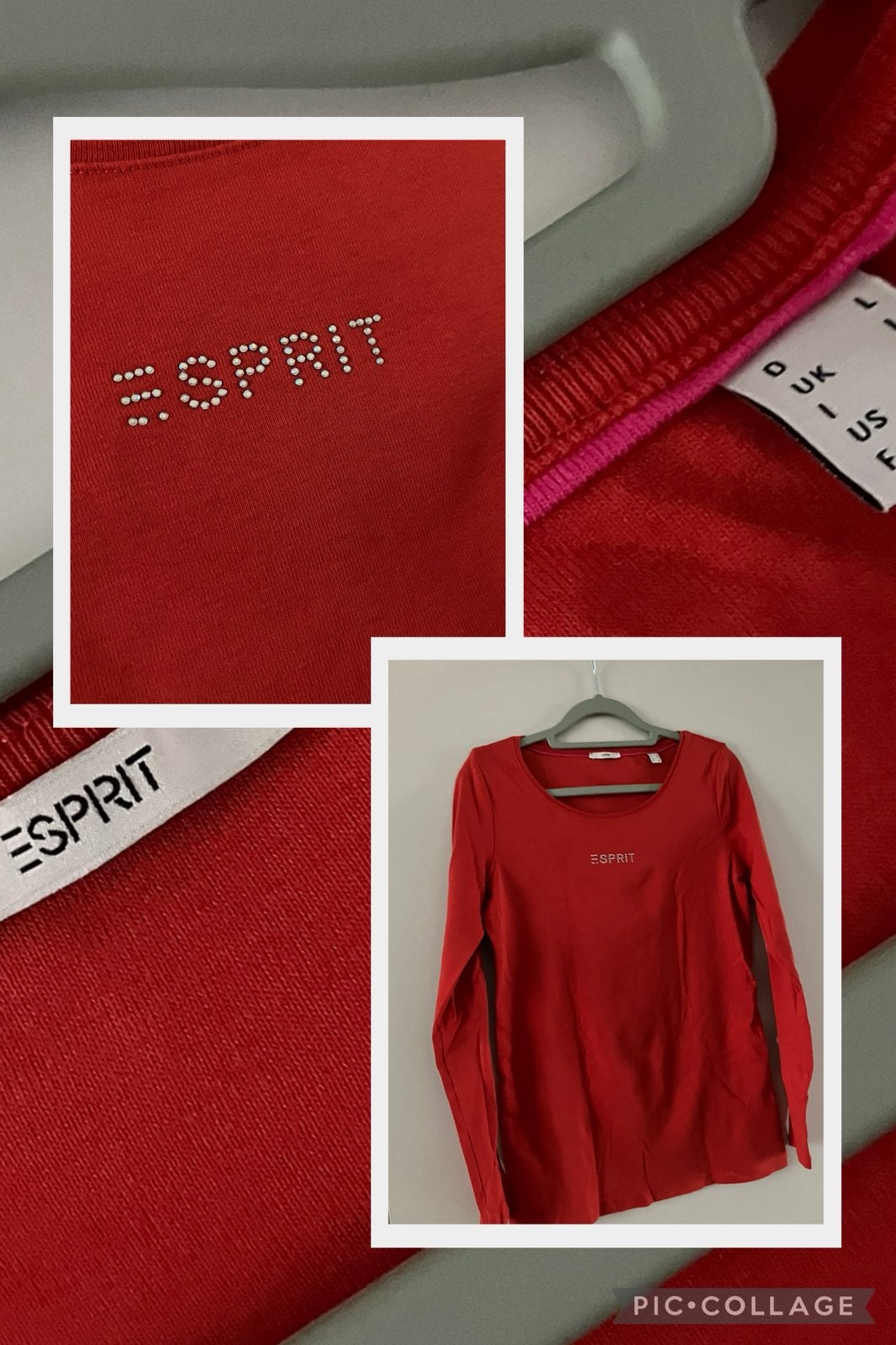Rood shirt glitter tekst lange mouwen/Esprit-L, Maat 42/44 (L), Nieuw, Ophalen of Verzenden, Lange mouw