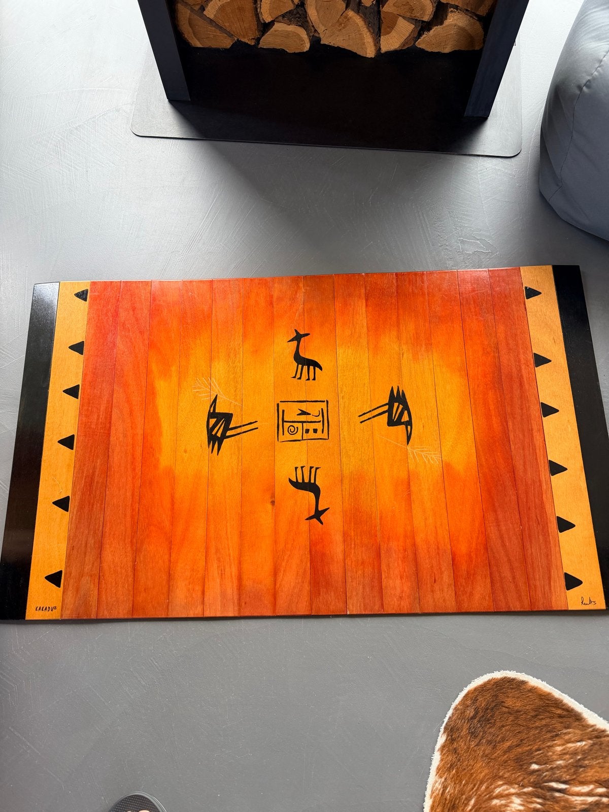 Kakadu houten vloerkleed/wandkleed met Egyptische motieven, Ophalen, Hout, Gebruikt, Meerkleurig