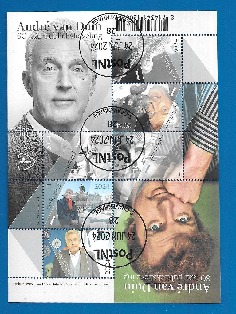 André van Duin 60 jaar publiekslieveling (gestempeld vel), Postzegels en Munten, Postzegels | Nederland, Verzenden, Na 1940, Gestempeld