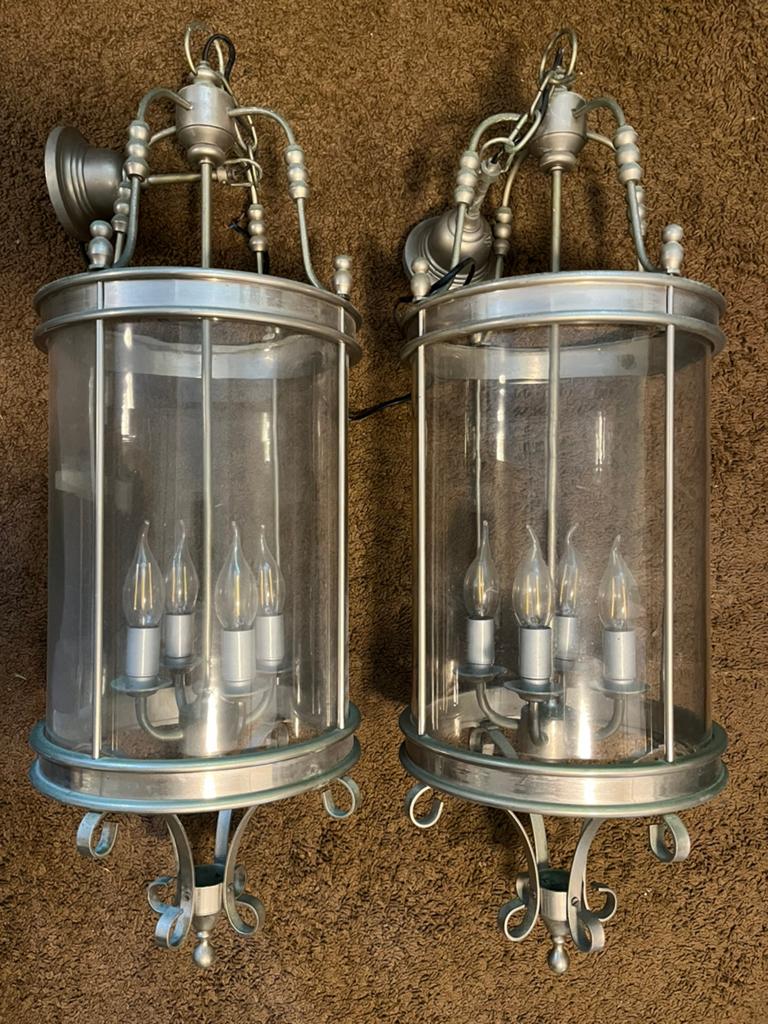 Nikkel hanglampen 2 stuks, Ophalen, Gebruikt, Glas