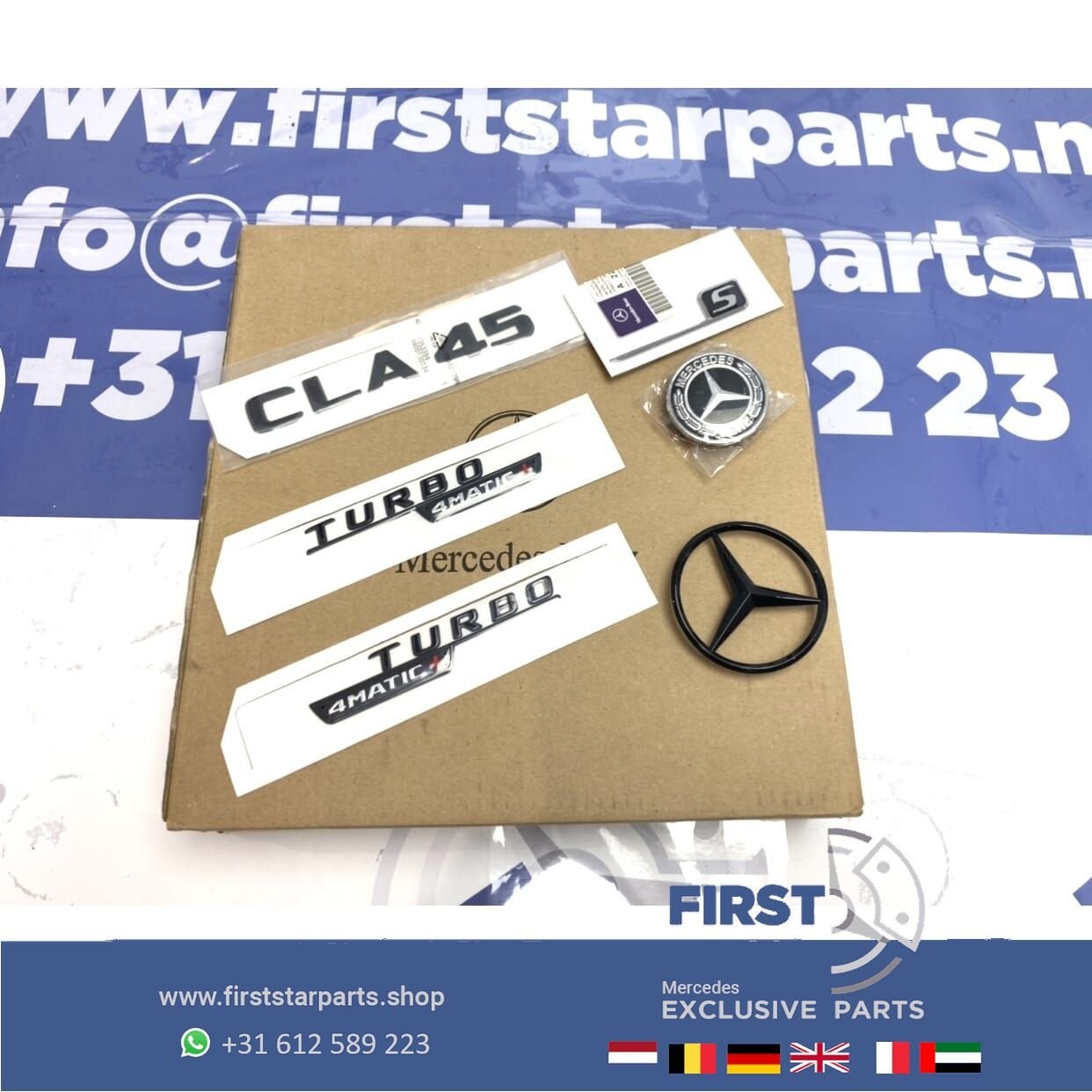 W118 C118 CLA45S AMG LOGO SET CLA 45 S ZWART EMBLEMEN SET Me, Gebruikt, -, Ophalen of Verzenden, -