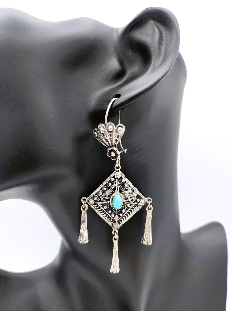 Prachtige vintage zilveren oorbellen met turkoois, Sieraden, Tassen en Uiterlijk, Oorbellen, Gebruikt, Info@zilverwebsite.nl, Verzenden
