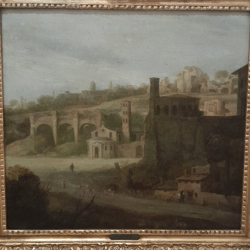 Schilderij zicht op Forum Romanum in Rome- 17de eeuw, Doek, Ophalen of Verzenden, Landschap, Olieverf