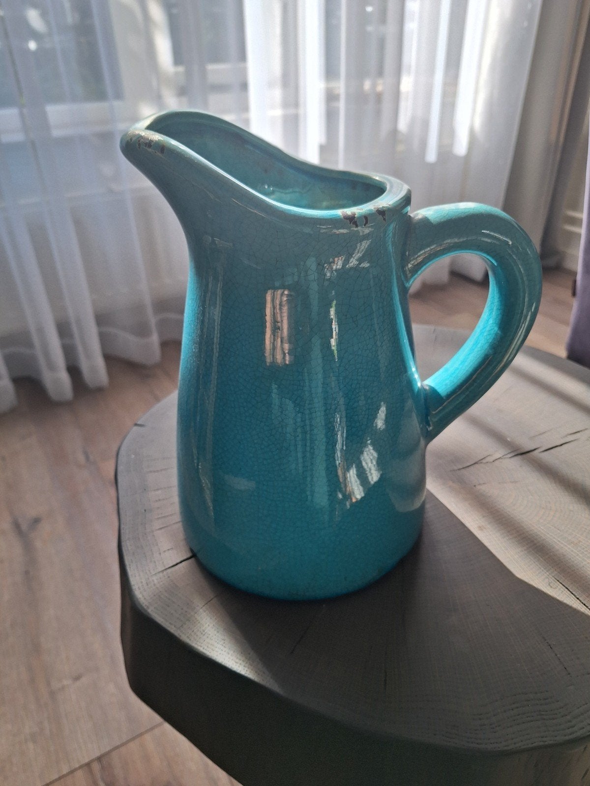 Handgemaakte aardewerken kan/vaas - Turquoise, Antiek en Kunst, Ophalen of Verzenden